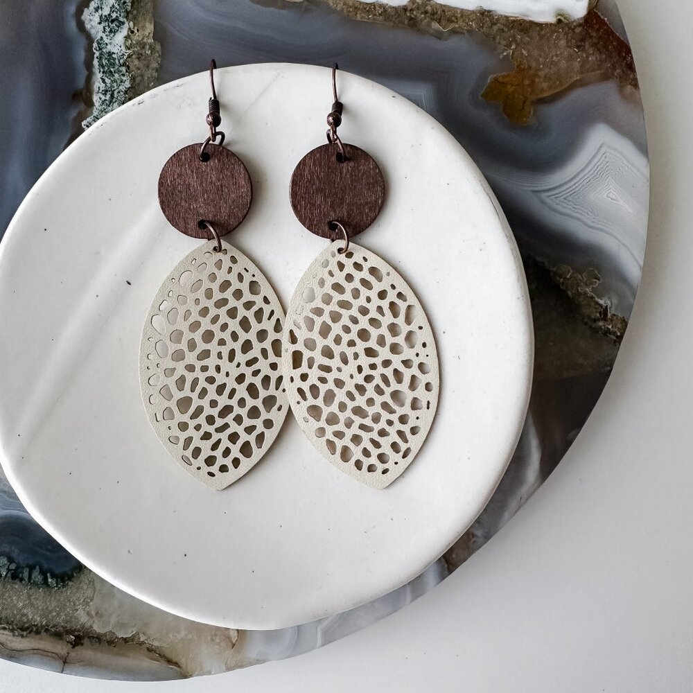 Lightweight Leather and Wood Earrings - Nature-Inspired Dangles